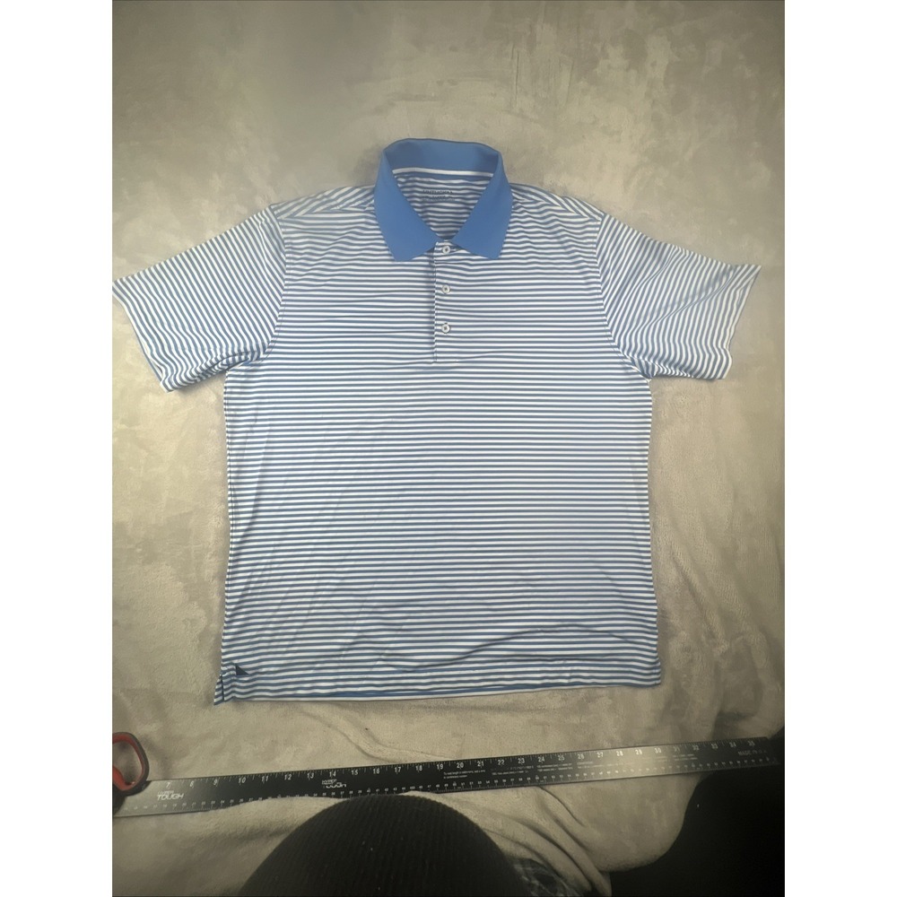 UNTUCKit Performance Golf Polo‎ Bluish / Blue White Stripe Short Sleeve Shirt XL